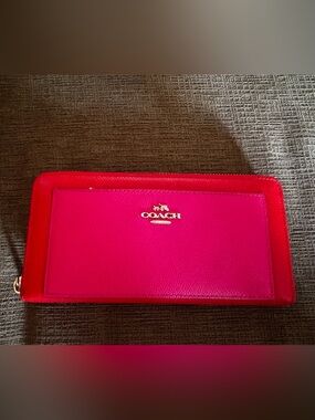 Coach Pink Red Colorblock Zip Wallet